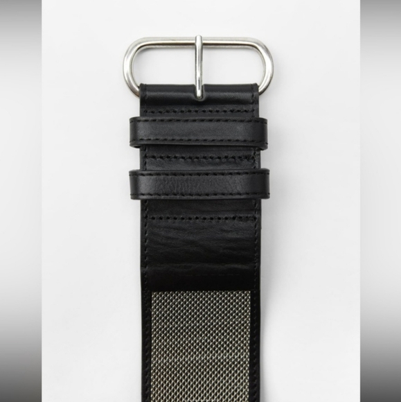 Zara Black Leather Belt With Metal Mesh New With Tags main image 7
